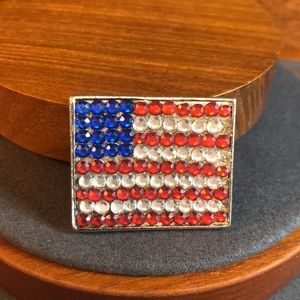 American flag rhinestone silver pin costume Americana 4th of July sparkly brooch